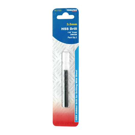 Jobber HSS Drill 3.5mm Roll Forged Toolpak Pack of 2 